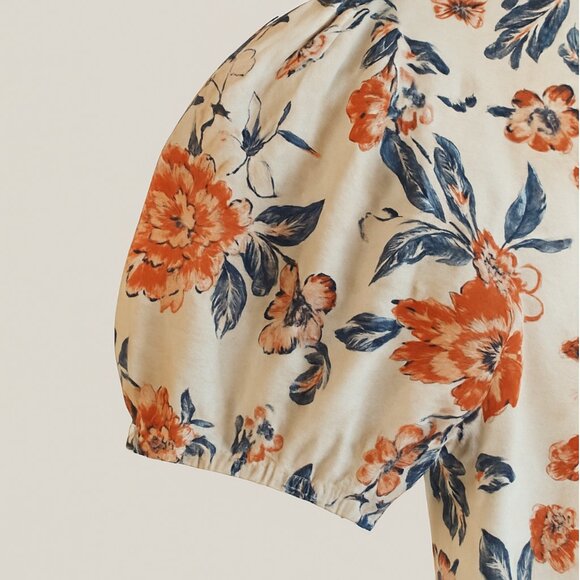 Lucky Brand Short Puff Sleeve V-neck Tiered Tie Back Floral Maxi Dress sz XS - Picture 7 of 7